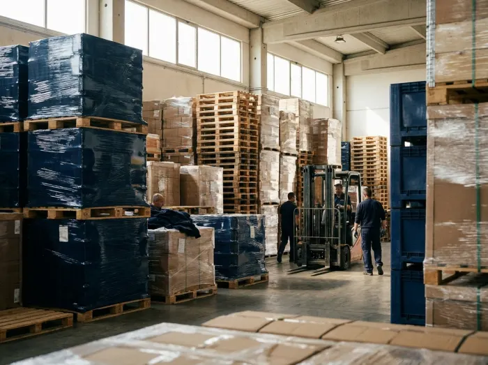 Entrepôt avec palettes de marchandises